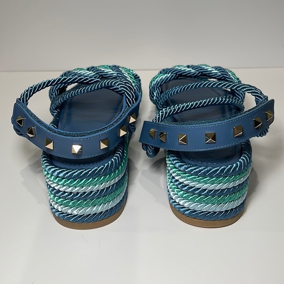 Valentino Rockstud Torchon Ankle-Strap Espadrille Wedge Sandals 41 - Picture 5 of 8